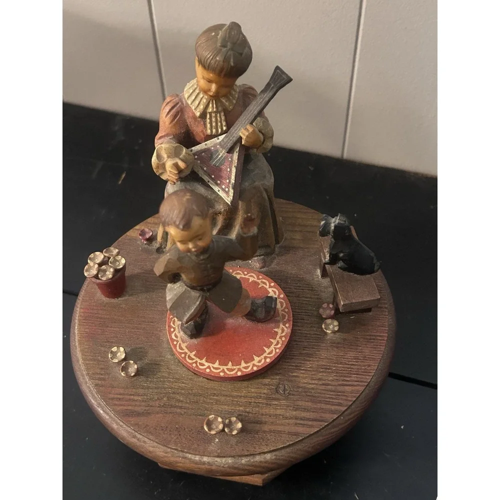 Vintage ANRI THORENS Music Box Lara's Theme Hand Carved Wooden Figures
